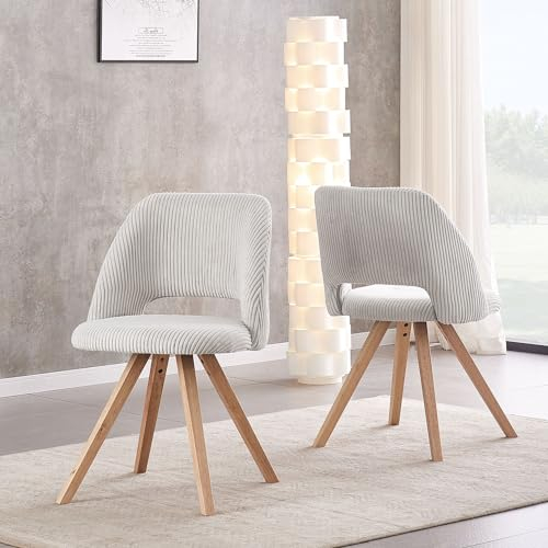 B&D home® Esszimmerstühle Vicky 2er Set – Polsterstühle aus Cordstoff Anthrazit, ergonomische Sitzschale, Holzbeine Natur, modern-Landhaus Design für Küche, Esszimmer & Wohnzimmer