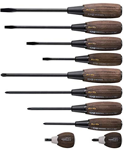 VESSEL Compo 3310PS Set of 10 Screwdrivers Wood (Brown)