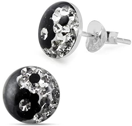 Epoxy Clover Multi Kristall Stein Yin Yang 925 Sterling Silber Ohrstecker