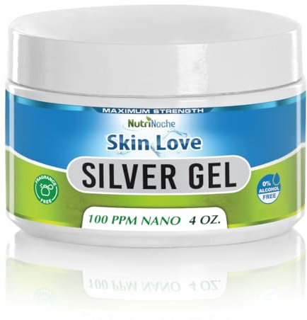 Nutrinoche Nano Silver Gel - Advanced Colloidal Silver Skin Cream - Wound Care & First Aid Gel Soothing Topical Ointment for Burns, Razor Burn and Sunburn Irritations - Unscented 4 Oz Jar