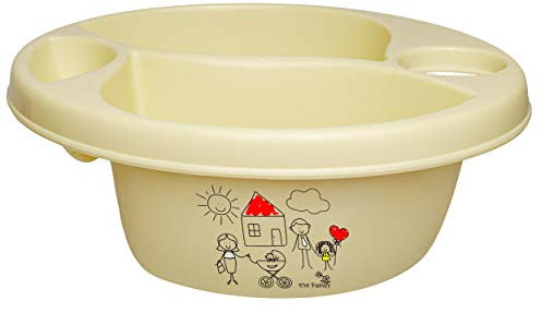 alles-meine.de GmbH 3 Kammer - Schüssel/Waschschüssel/Kinderwaschbecken - beige - Creme kleine Familie - gemalt Bieco - mit Seifenablage - Organizer - Reinigungsmittel Au..