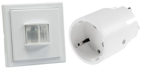 ChiliTec Funk Bewegungsmelder Steckdose Set Aufputz IR-Bewegungsmelder mit Dämmerungssensor Signal Reichweite bis 8m 90° Erfassung Schwarz Oder Weiss