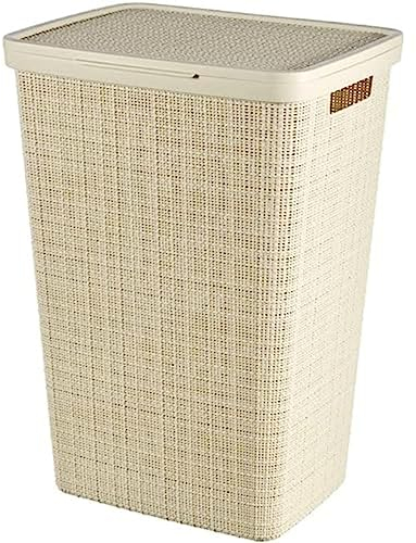 CURVER Jute Laundry Box 58L - Dirty Laundry Bin with Lid - Good Ventilation - Ergonomic Handles - For Bathroom or Laundry Room - 70% Recycled - 43 x 34 x 58 cm - Beige