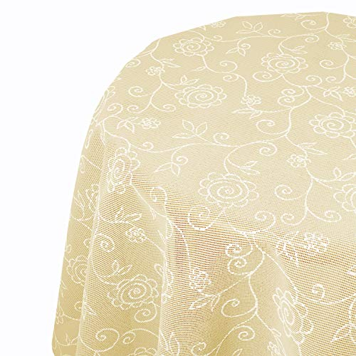 Miami Gartentischdecke Tischdecke Meterware Outdoortischdecke Campingtischdecke Mediterran Creme Oval 130 x 180 cm Outdoor Camping