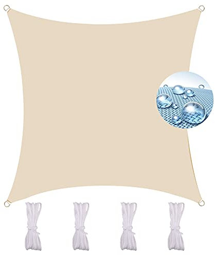 Area Tenda a Vela Rettangolar 2.5X2.5M， per Giardino Anti UV Balcone Cortile All'aperto Tenda da Sole per Esterno A Caduta -Bianco-Beige