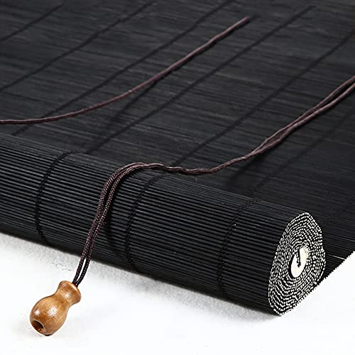 Bambus-Rollo Schwarz Bambus Vorhang Jalousette Holz Raffrollo Haus Vorhang handgewebt Sichtschutz Rollo Bambusjalousien Rollläden atmungsaktiv,für Fenster, Türen,Balkon,Maßanfertigung (50x200 cm)