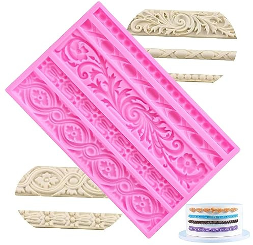 Fondant Formen Silikon, Retro Relief Silikonform, Kuchendekoration Silikonformen, Silikon Relief Fondant Form für Tortenranddekoration, Schokolade, Süßigkeiten (Rosa)