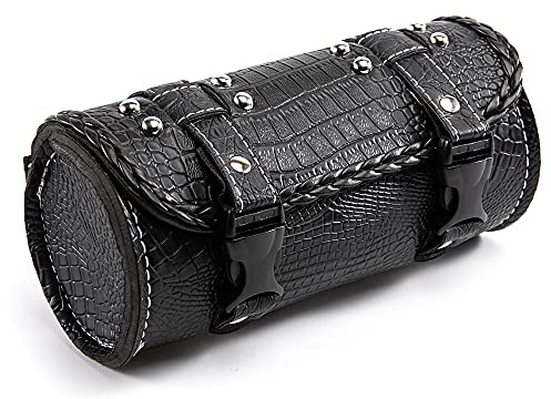 APEBAZY Borsa universale per manubrio da moto con chiusura rapida in pelle sintetica coccodrillo, borsa per attrezzi impermeabile con 2 cinghie di fissaggio
