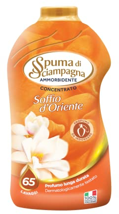 Spuma di Sciampagna - Ammorbidente Lavatrice Liquido Fragranza Soffio d'Oriente, Formula Concentrata Neutralizza Odori Efficace Anche a Basse Temperature - 1300 ml - 65 Lavaggi