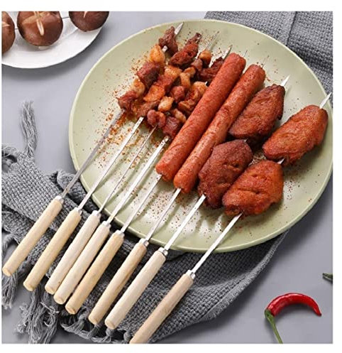 BIZU Holzgriff Anti-Branding-Grillspieße Können Wiederverwendet Werden 304 Edelstahlmetall BBQ Breite Spieße Werkzeug (Größe : 10 stück)