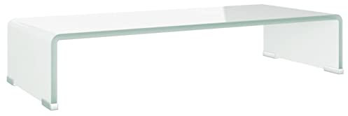 Gecheer TV-bord skärmhöjning monitor glasfäste fäste bildskärmshöjning TV piedestal bildskärmsfäste förhöjning glas vit 60 x 25 x 11 cm