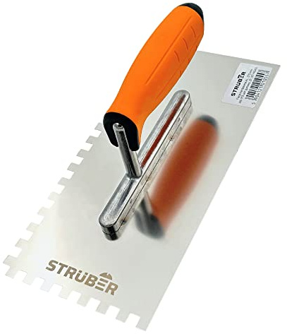 STRÜBER Zahnkelle 8mm (270 x 130 mm/Zahnung 8x8mm) | Rostfreier Edelstahl, Glättekelle mit Softgriff, Zum Verlegen von Fliesen, Made in EU