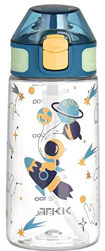 TKK 3002 Kinderflasche 500ml auslaufsicher, mit Trinkhalm, Tritan BPA-Frei einhändig bedienbare Trinkflasche Blau Kindergarten, Schule