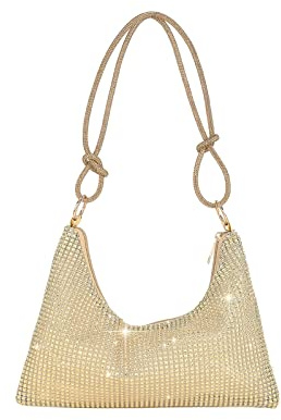 CORIOS Abendtasche Damen Strass Handtasche Strasssteine Schultertasche Shiny Diamant Clutch Bag Klein Tasche Glitzer Umhängetasche für Hochzeit Bankett-Party Abschlussball Gold