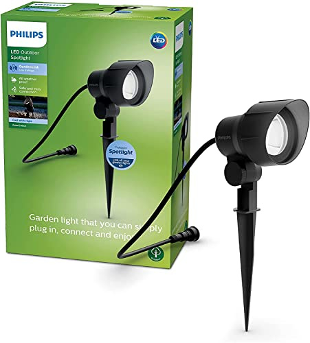 Philips Außenspot Erweiterung (6 W), wetterfester Niedervolt Bodenspot mit Erdspieß und kaltweißem Licht, energiesparende LED Beleuchtung, schwarz