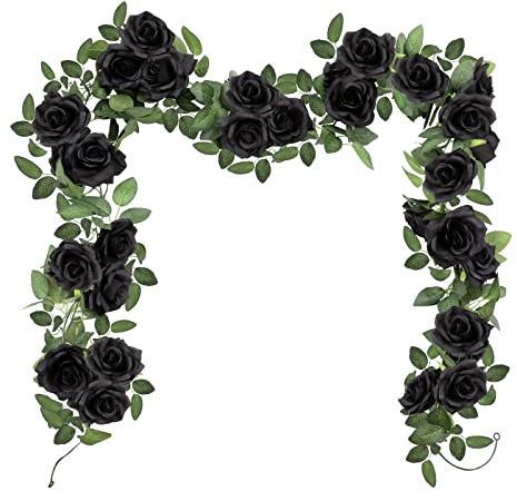 SHACOS 3er Set (6,0Meter) Künstliche Blumengirlande Schwarz Kunstblumen Hängend Rosengirlande Seidenblumen Gefälschte Rose Vine Girlande für Hause, Party, Hochzeit, Garten, Dekoration