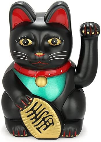 Feng Shui Gift Shop Maneki Neko Winkekatze Glücksbringer, Schwarz (8,2 x 8,5 x 13,5cm)