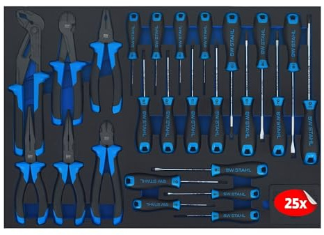 SW-Stahl Z3011-6 Werkstattwagensortiment - 25-teilig Schraubendreher & | Werkzeugeinlage passend für TT801 - 2-Komponenten Weichschaumeinlage - Tool Set für Werkzeugwagen mit 57x40 cm Schubladen