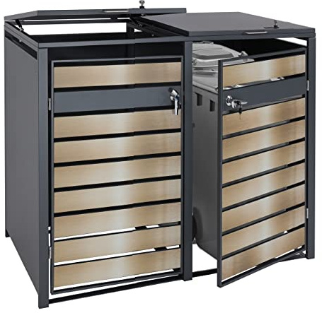 XL 2er/4er-Mülltonnenverkleidung HWC-J81, Mülltonnenbox, Metall 59kg anthrazit - Gold