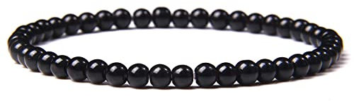4 Mm Perlen Armband Natürliche Runde Achate Onyx Stein Stretch Armband Armreifen Für Frauen Männer Handgefertigter Yoga Schmuck,Onyx,21CM