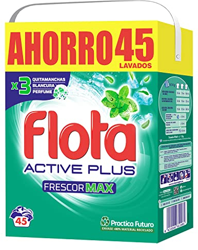 FLOTA | Frescor Max | Detergente Lavadora en Polvo | Ropa Blanca y de Color | Antimanchas y Antiolores | 45 Lavados