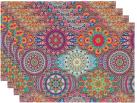 Artoid Mode Boho Vintage Geometrie Marokkanisch Mandala Platzsets 4er Set, 30x45cm Urlaub Bankett Tischsets Waschbar Platzdeckchen Küche Party Deko