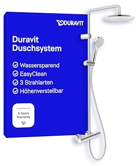 Duravit Duschsystem, vattenbesparande duschsystem, duschhuvud med 3 stråltyper (regn, intensivt regn, mjukt regn), huvuddusch justerbar i vinkel, duschset lätt att rengöra, krom