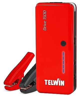 Telwin Drive 1500 12V 1500A Starthilfe Powerbank, Auto Batterie Booster, Notstarter für Autos, Motorräder und Fahrzeuge, Tragbare USB Ladegerät, Starthilfekabel, Überbrückungskabel, Kompact