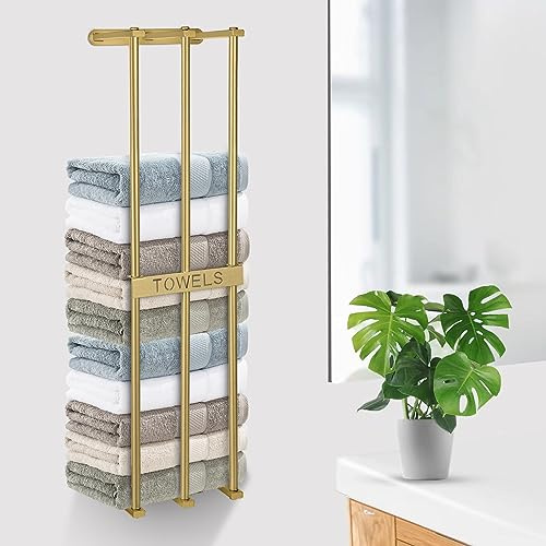 LAFEALO Handtuchhalter zur Wandmontage, goldfarben, Handtuchhalter für Badezimmer, Badetuchhalter, Badezimmer-Organizer, Badezimmer-Handtuchaufbewahrung, Waschlappen im kleinen Badezimmer/Wohnmobil