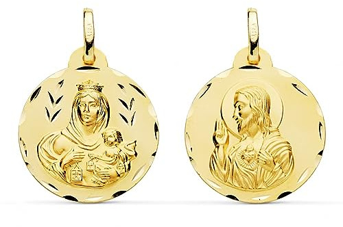 Medaille Skapulier 18 K Feingold - Hochglanz - Madonna del Carmen und Herz Jesus - Größe wählbar, pequeño, Gelbgold, Kein Edelstein