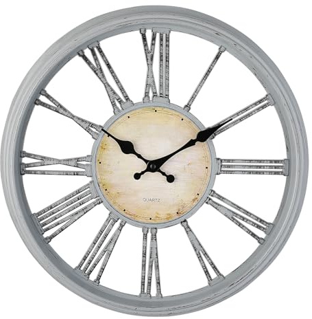 DIYZON Vintage Wanduhr 40 cm im Klassischen Stil, Römischen Ziffern, Moderne Uhr, Batteriebetrieben für Zuhause Geräuschlose, Nicht Tickende Uhren für Wohnzimmer Schlafzimmer Küchenwanduhr (Grau)