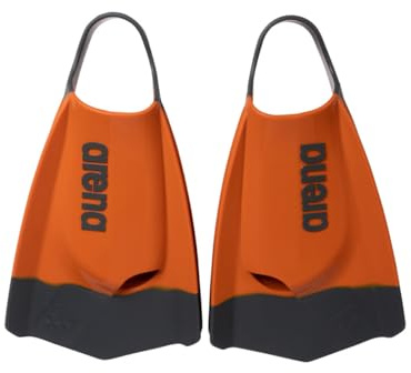 Arena Powerfin Pro II Schwimmflossen, Uni, für Erwachsene, für Damen und Herren, Silikon, Kurze Klinge, Links/rechts, personalisierbar, Texas Orange/Grau, Größe 40-42