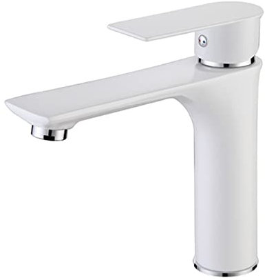 Badarmatur aus Messing mit einem Loch, weißer Einhand-Badarmatur, Messing, Badarmatur mit Einlochmontage, Badarmaturen Compatible with Waschbecken, 1 Loch hoch, Weiß B,für die Küche