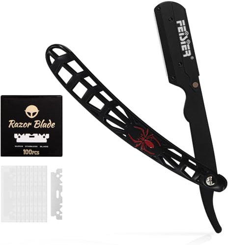 FEISIER Straight Razors for Men, Professional Straight Single Edge Razor Kit, Stainless Steel Barber Razor with 100 Replacment Blades,Premium Barber Razor for Men's Shaving Salon