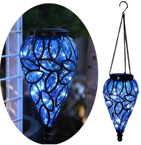 Teardrop Hanging Solar Lantern, LED Solar Light Outdoor Garden Waterproof Teardrop Light with 15 LED Lights for Garden Courtyard Yard Path Lantern Plant Decoration(Blue)