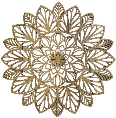 SENTOP HDF0255 Tableau mural sculpté en bois pour intérieur – Motif fleur – Décoration murale moderne (Chêne doré, 40 cm)