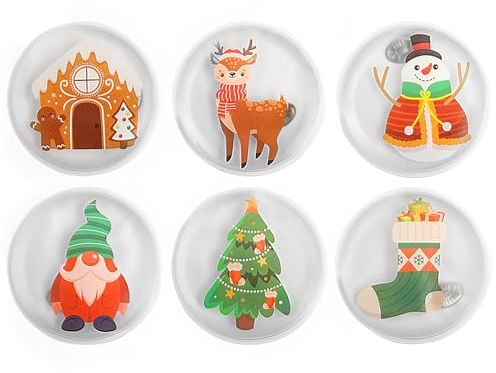 Anstore 6PCS Set Taschenwärmer Kinder, Handwärmer Wiederverwendbar 10x10cm Runder taschenwärmer Weihnachten, Handwärmer zum Knicken (Weihnachtsmann/Schneemann/Rentier)
