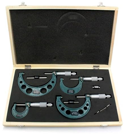 DAISHUJIE Außendurchmesser-Mikrometer 4-teiliges Außenmikrometer-Set, Maschinistenwerkzeug, 0–4 Zoll, 0–100 mm, 4 Präzisionen, 0,01 mm Genauigkeit, Hartmetall-Mikrometer-Set