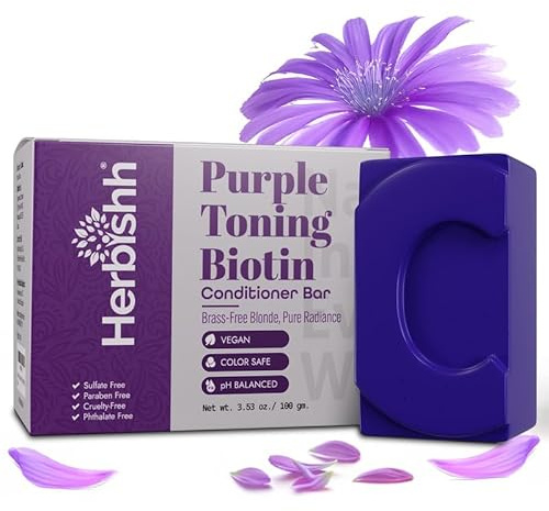 Herbishh Barre revitalisante violette – Neutralise le laiton, augmente la brillance et l'humidité avec de la biotine – Après-shampoing solide sans sulfate pour cheveux blonds, argentés et gris – 100 g
