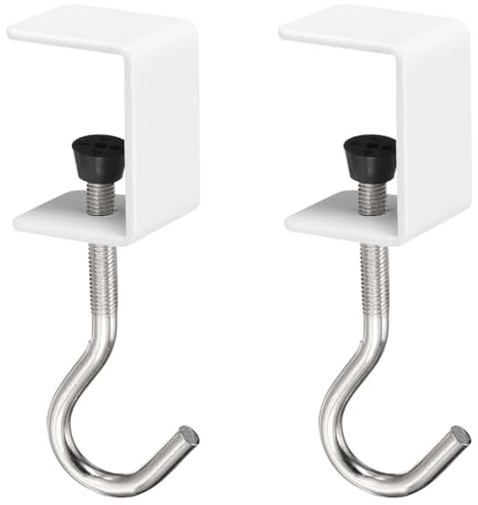 QUARKZMAN 2 Pcs Bureau Crochet Pince 0,2-1,4 Serrage Gamme Sac Crochet pour Sac à dos Table Sac à Main Vêtements Portable Bureau Support Sac Support Crochet Pince, Blanc