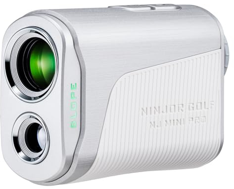 NINJOR GOLF (Ninja Golf) NJ Mini Series Golf RANGEFINDER con interruptor de pendiente y pin Lock Laser RangeFinder Max1000YD (pantalla plateada y LCD)
