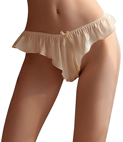Duohropke Damen Satin Rüschen Leibhöhe Geriffelte French Knickers Tanga Höschen Seiden Unterwäsche Sexy Hipster mit Rüschen