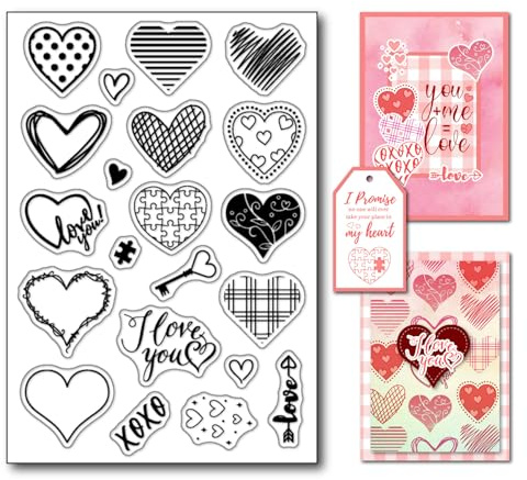arriettycraft Transparente Valentinstag-Stempel-Set für Kartenherstellung oder Journaling, verschiedene Arten von Herzen, Silikon-Gummistempel für Tagebücher, Scrapbooking, Papierbasteln,