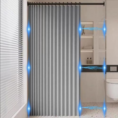 Icegrey Tenda da doccia Magnetica Pieghevole impermeabile con Ganci, Antispruzzo, Tende da Doccia in Poliestere Linoa Fisarmonica per Bagno, Grigio, 120x200cm