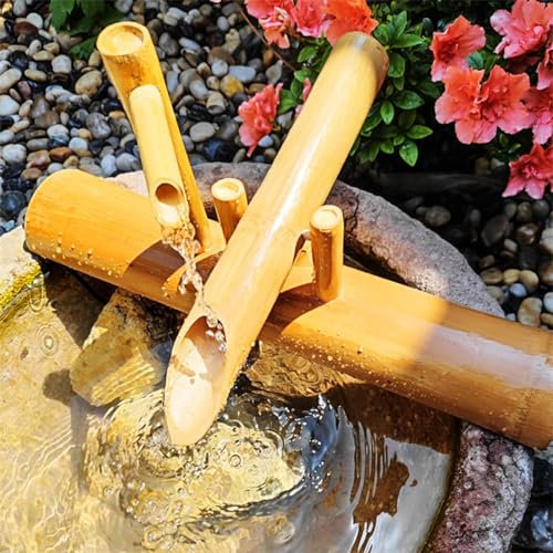 GLJTUO Fuente De Agua Solar con Bomba, Estanque De Bambú Y Fuente De Agua para Jardín con Panel Solar De 6 W Y Filtro De Agua Y Tubo De Agua De 2 M, Decoraciones De Bambú P,35in