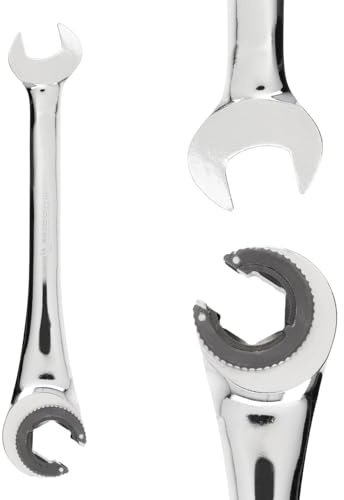B2C Open End Wrench with Semi-Open Ratchet Combination Spanner Flare Nut Garage Workshop 8mm - 19mm Mechanic Home DIY (19mm)