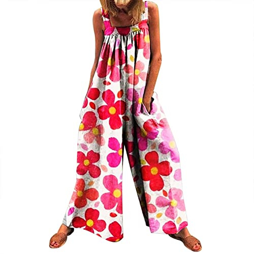 Jumpsuit Damen, Elegant Latzhose Damen Lang Sommer Ärmellos Boho Style Overall Kuschelig Einteiler Romper Sport Arbeitslatzhose Geblümt Weite Bein Baggy Playsuit Latzhose Women's Jumpsuits & Playsuits