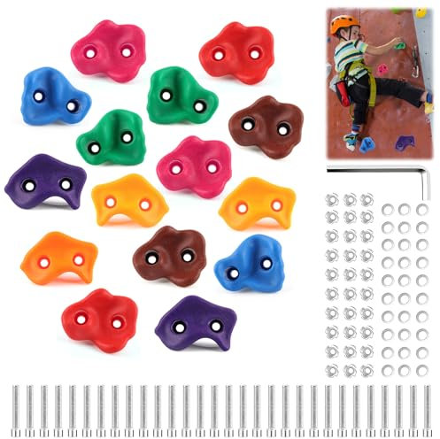 shallyong Prese Arrampicata Bambini, 15 Pezzi Prese Arrampicata Set, Arrampicata per Bambini, Supporti da Arrampicata, Supporti per Parete di Arrampicata con Viti di Fissaggio