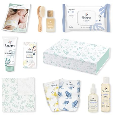 BIOLANE - Geschenkset zur Geburt Biolane – 10 Baby-Essentials: Biolane-Windeln, H2O-Tücher, weiche Windel, Pflege, Eau de Toilette – Komplett-Set zur Geburt für Neugeborene und junge Eltern