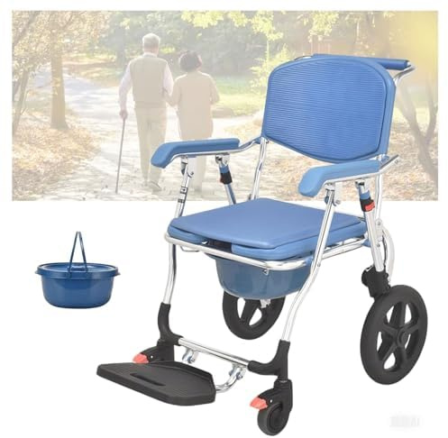 SULQING 4 En 1 Silla para WC Y Ducha, Silla De Ruedas para Ducha Asiento Blando para Personas Mayores Y Discapacitadas, Silla Ducha WC con Ruedas Plegable, Carga Máxima 150 Kg